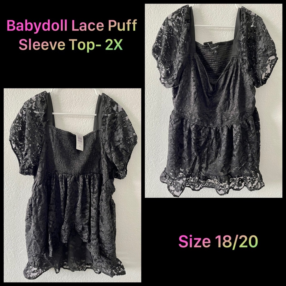 Torrid- Babydoll Lace Puff Sleeve Size- 2X